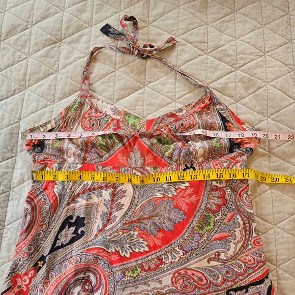 Vintage J Crew Babydoll Halter Top Womens 12 Red Multi Paisley Y2K Boho Chic - Picture 9 of 10